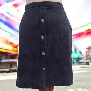 Navy Blue Midi Skirt‎ L Naggoo Faux Suede Soft Comfortable Elegant Casual Date